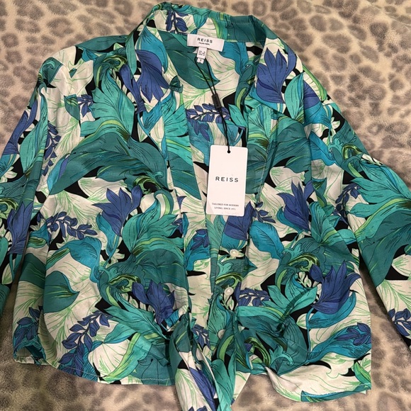 Reiss NWT Green and Blue Leaf Print Button Down Shirt - Picture 6 of 6